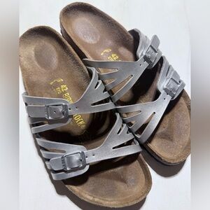 Birkenstock Silver Strappy Slide Sandals